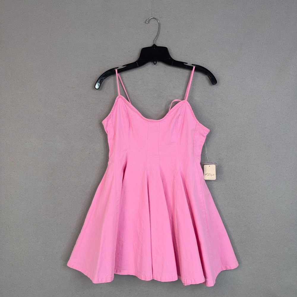 Free People Free-est Dress Womens Small Pink Fit & Flare Mini Cotton Linen Boho